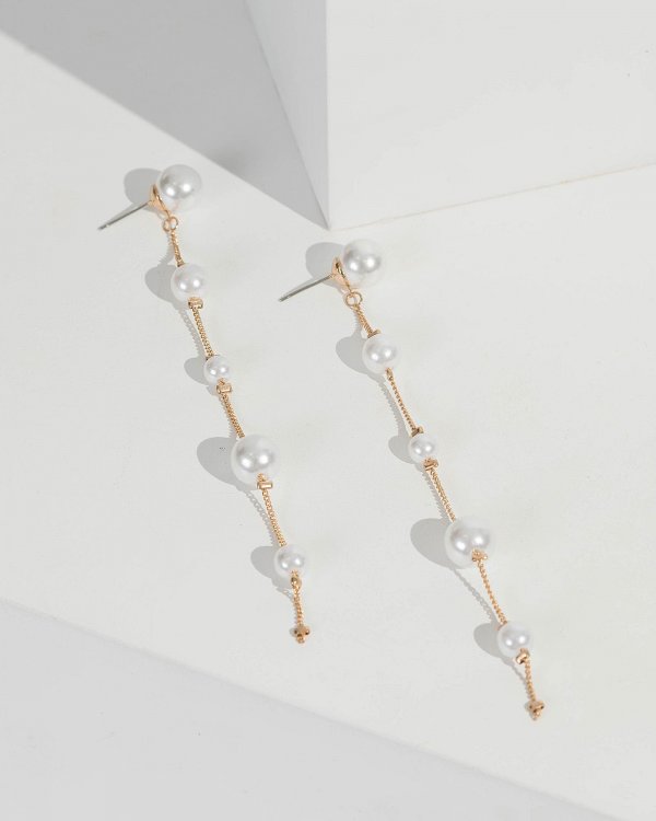 Gold Thin Chain Pearl Drop Earrings