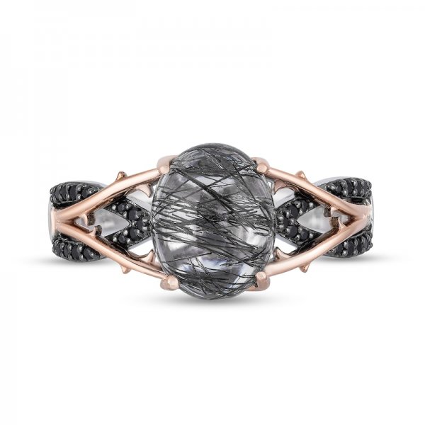 Enchanted Villains Maleficent Black Quartz and Crystal Ring in Titanium steel and Rose Copper and zinc alloy