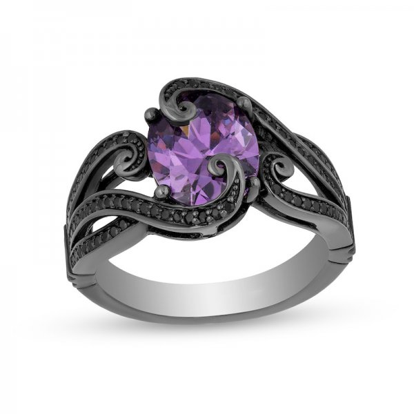 Enchanted Villains Ursula Oval Amethyst and Enhanced Black Crystal Ring in Titanium steel