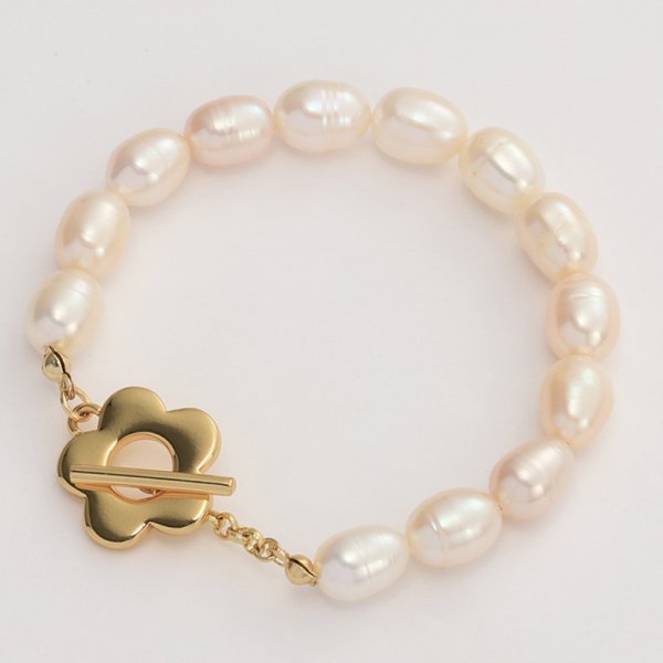 Bronze Gold Flower Pearl Bracelet