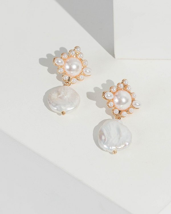 Gold Outer Pearl Detailing Drop Earrings