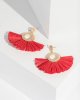 Red Round Tassel Statement Earrings