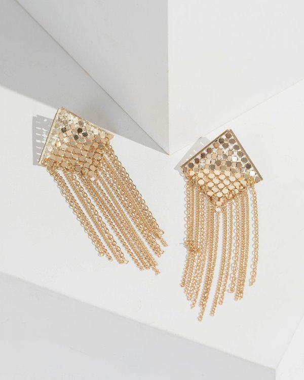 Gold Mesh Tassel Drop Earrings