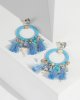 Blue Statement Charm Tassel Drop Earrings