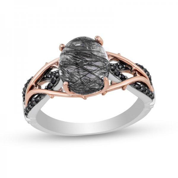 Enchanted Villains Maleficent Black Quartz and Crystal Ring in Titanium steel and Rose Copper and zinc alloy