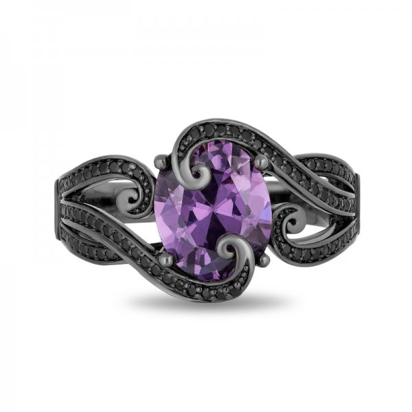 Enchanted Villains Ursula Oval Amethyst and Enhanced Black Crystal Ring in Titanium steel